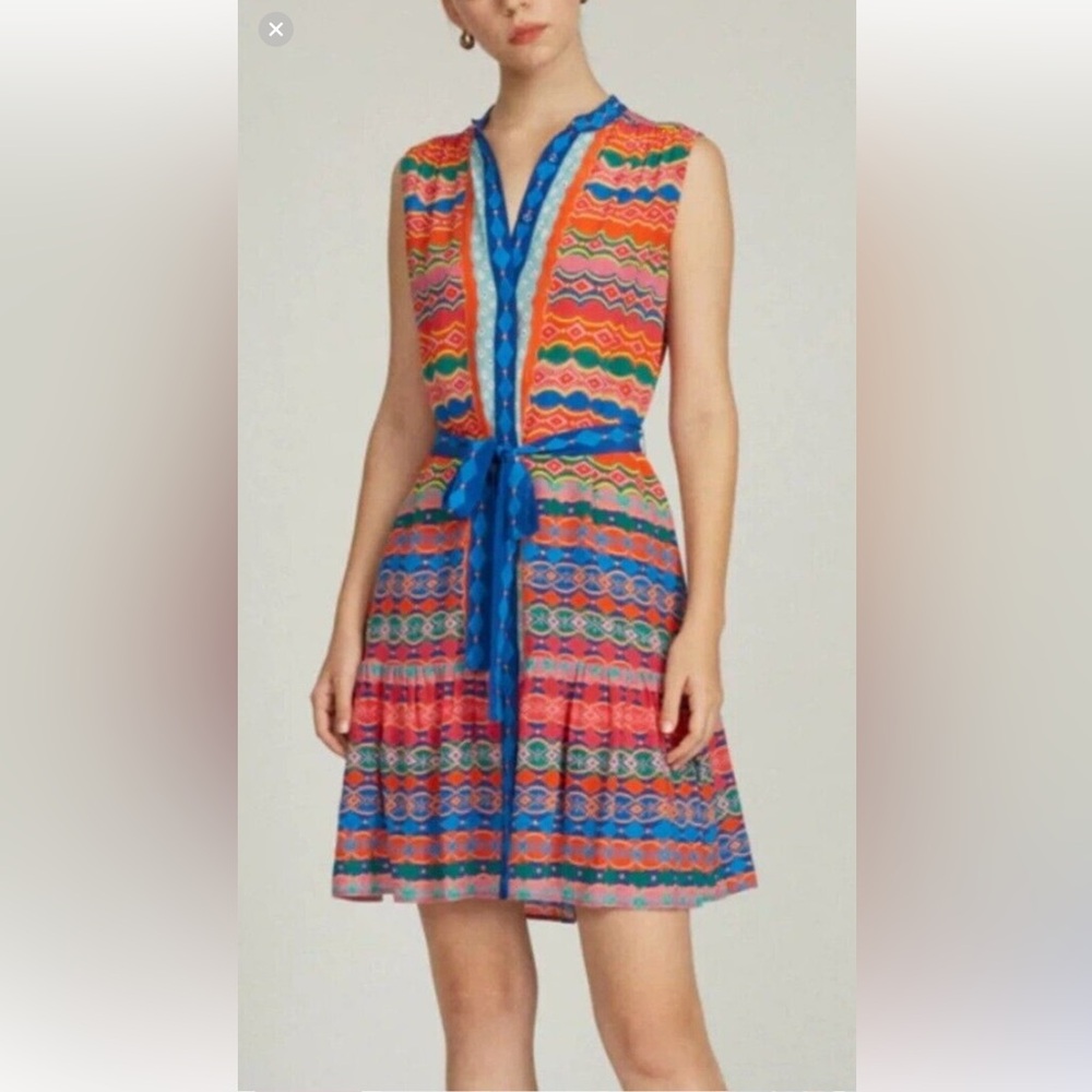 Saloni Silk Dress Size 4 Tilly Dress Rainbow Spectrum Sleeveless Colorful Belted
